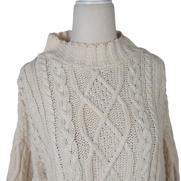 Vintage 90s Renee Hauer Cream Cable Knit Cotton Tunic Sweater XL - Picture 2 of 7